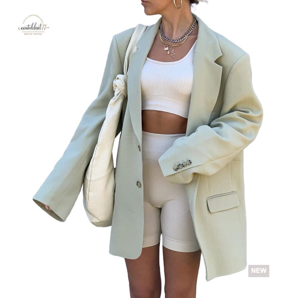 Long Sleeve Oversized Blazer Lapel Collar Work Office Jacket Polyester